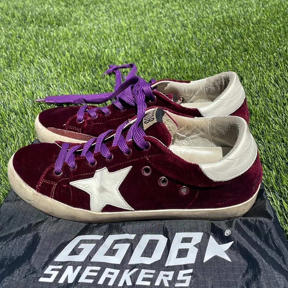 Burgundy velvet golden goose sneakers - Picture 5 of 8